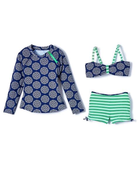 Cabana Life Girls Nautical Knots Collection 3pc Rashguard Set 50 Uv Protection Swimwear