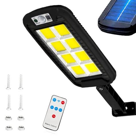 Lampa Led Cob Solarna Uliczna W K Zimna Ip Czarna Czujnik Ruchu