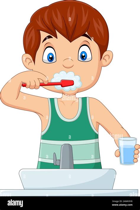 Cute Little Boy Brushing Teeth Stock Vector Image And Art Alamy
