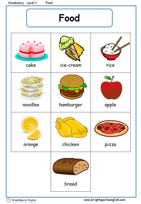 Food English Vocabulary Worksheet English Treasure Trove