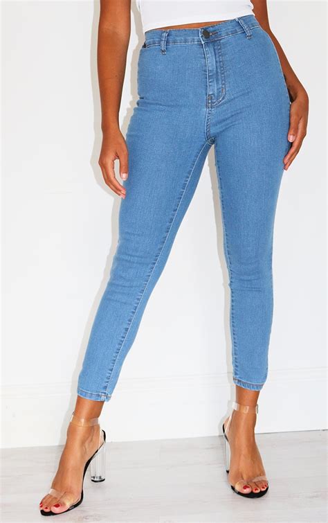 Petite Mid Blue Wash Disco Fit Skinny Jeans Prettylittlething
