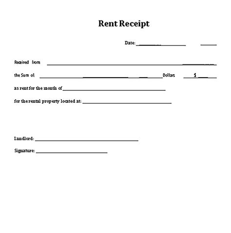Printable Landlord Rent Receipt Template