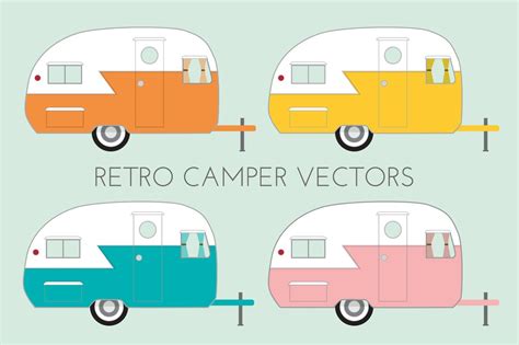 Retro Camper Vectors Illustrations Creative Market