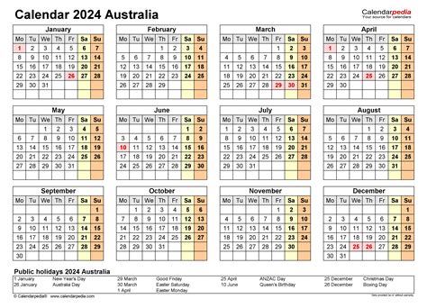 Australia Calendar 2024 Free Printable Word Templates Australia