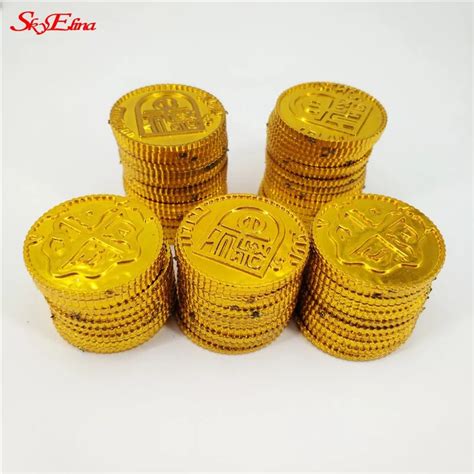 50100pcs Plastic Gold Treasure Coins Pirate Gold Coins Props Toys