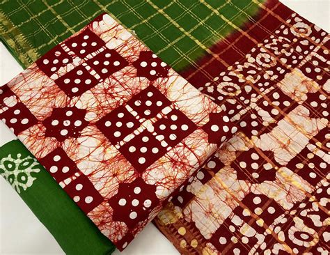 Cotton Batik Print Material Set Unstitched Available In 8 Colors