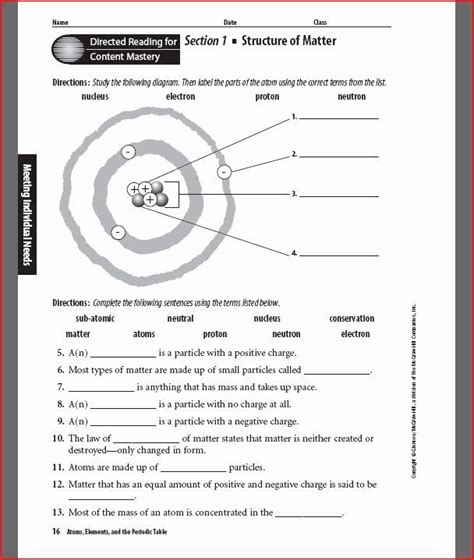 Worksheet On Atoms