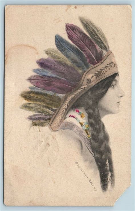 postcard native americana hand colored indian woman schleginger bros 1913 ac15 topics