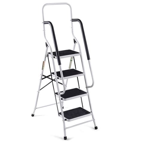 2 In 1 Non Slip 4 Step Folding Stool Ladder With Handrails Tl33880 Wc