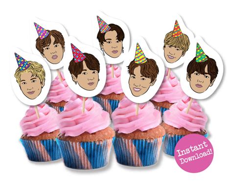 Bts Cupcake Toppers Printable Cupcake Toppers Bts Birthday Etsy