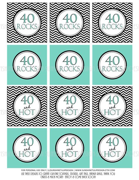 Printable 40th Birthday Cupcake Toppers 40 And Hot 40 Rocks Etsy