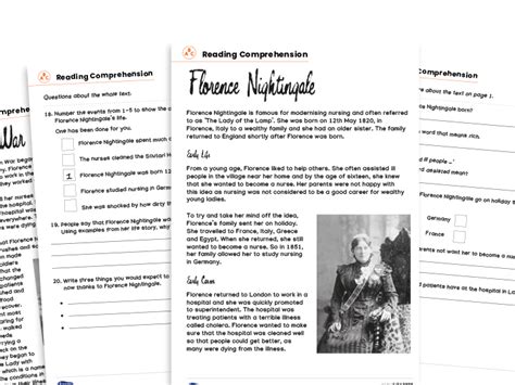 Years 3 And 4 Reading Comprehension Florence Nightingale Teaching