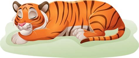 Premium Vector Cartoon Funny Tiger Sleeping In The Grass