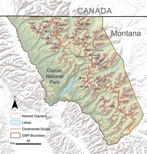 Map Of Named Glaciers Of Glacier National Park Us Geological Survey