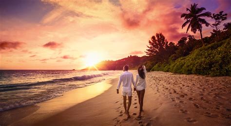 Young Happy Lovers On Beach Couple Walking On Romantic Travel H Two