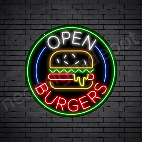 Open Burgers Neon Sign Neon Signs Depot