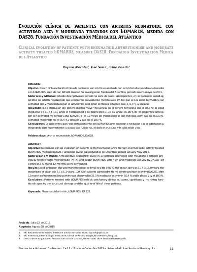 Evolución clínica de pacientes con artritis reumatoide con actividad