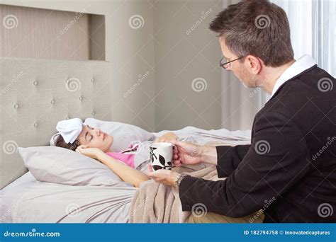 Single Father Taking Care Of Sick Teenager Stock Photo Image Of