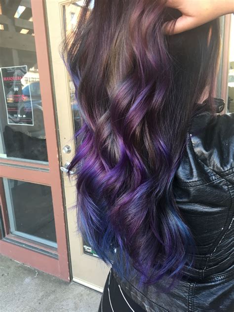 It is a wonderful style for girls who have dark hair. Purple and blue balayage Mermaid hair | Purple hair tips ...