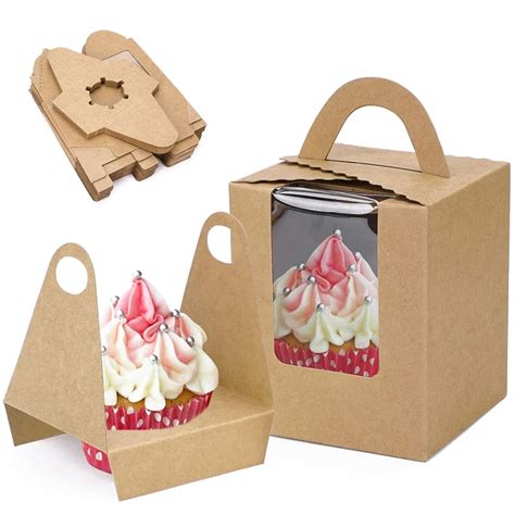 Kraft Paper Cupcake Box 50 Packs Single Bread Box Window Insert And