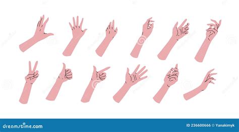 Set Collection Of Cartoon Hands Different Set Positions Angles