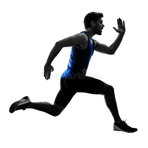 Runner Sprinter Running Sprinting Athletics Man Silhouette Isola Stock