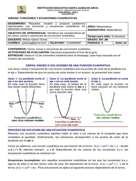Guia 03 04 20 Matematicas Noveno Pdf Pdf Ecuación Cuadrática