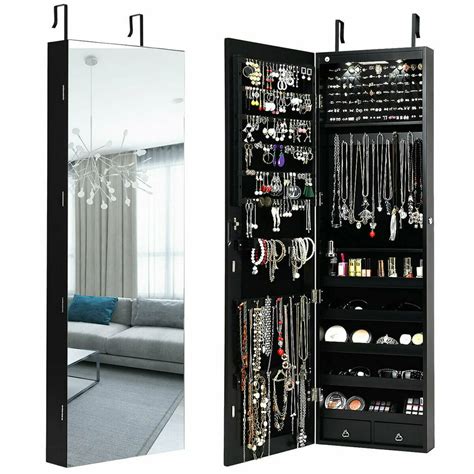 Gymax Wall And Door Mounted Mirrored Jewelry Cabinet Armoire Storage