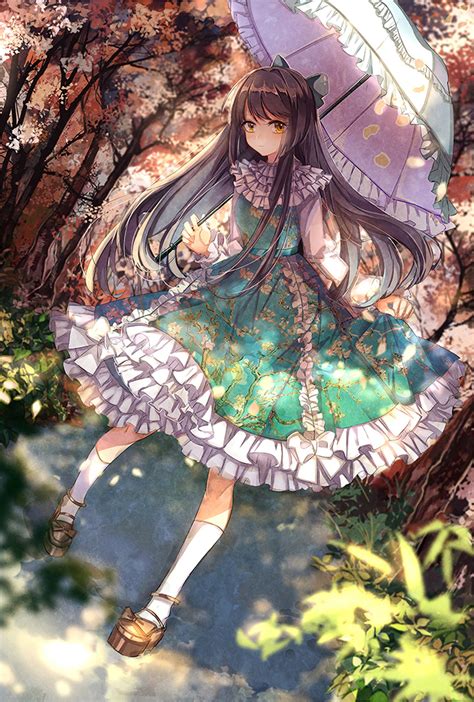 Original Anime Girl Umbrella Cute Beautiful Dress Long Hair Wallpaper