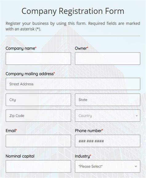 Company Registration Form Template Free 123formbuilder