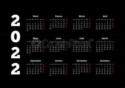 2022 Año Calendario Simple En Español Aislado En Vector De Stock