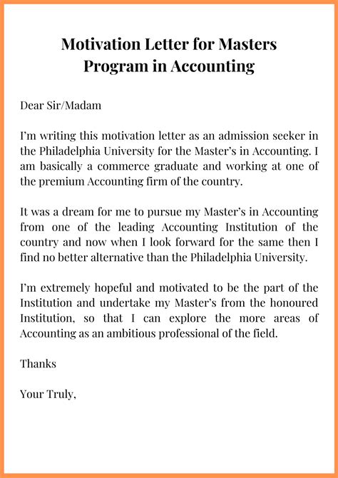 Motivation letters are the key that opens the way to your dream university abroad. Sample Motivation Letter for Master's in Accounting | Top ...