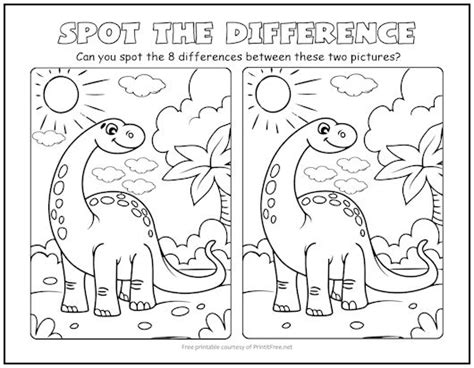 Dinosaur Spot The Difference Picture Puzzle Print It Free