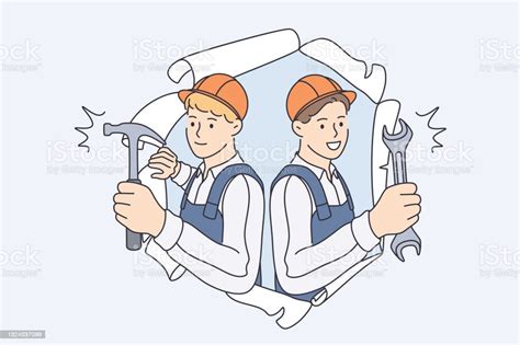 Repairmen During Construction Work Concept Stock Illustration