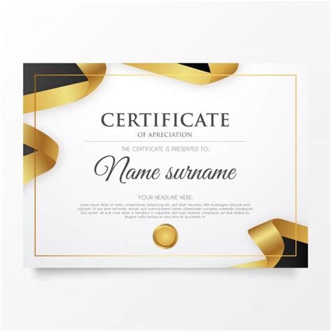 Elegant Certificate Of Appreciation With Golden Ribbon Vector Free