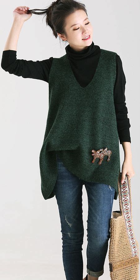 Elegant Green V Neck Knitted Waistcoat Women Casual Tops V3801 Knit Vest Pattern Women