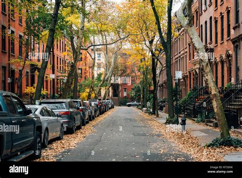 Brownstones and fall color in Brooklyn Heights, New York City Stock