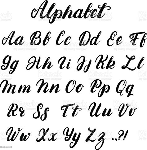 Hand Written Lowercase And Uppercase Calligraphy Alphabet Stock