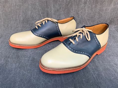 Vintage Cole Haan Navy Blue And Beige Leather Saddle Shoes Etsy