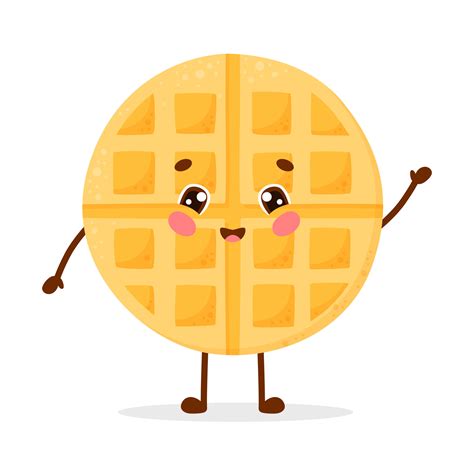 Cute Cartoon Character Waffle Standing Happy And Waving Vector