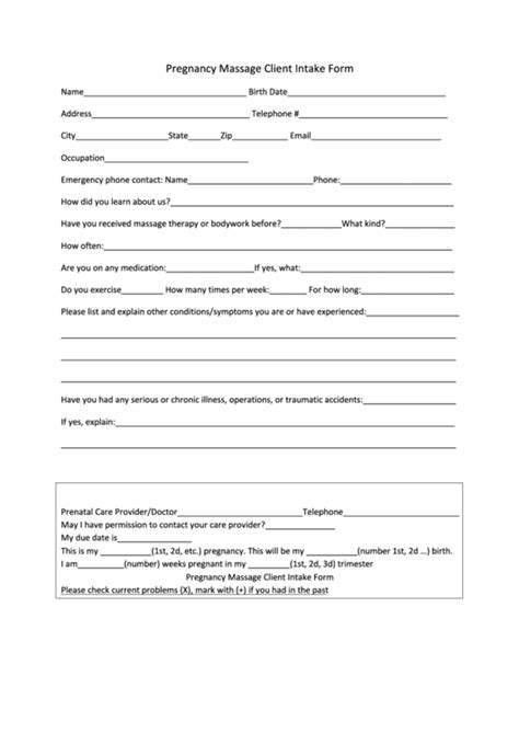 Pregnancy Massage Client Intake Form Printable Pdf Download