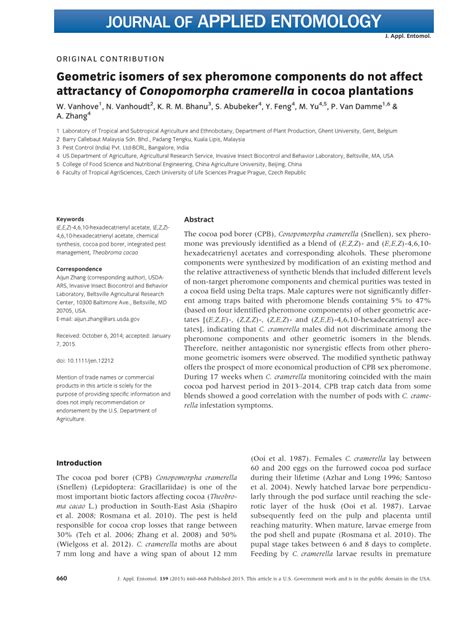 Pdf Geometric Isomers Of Sex Pheromone Components Do Not Affect Free