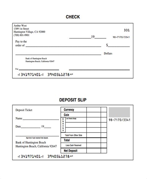 Blank Checking Deposit Slip Printable
