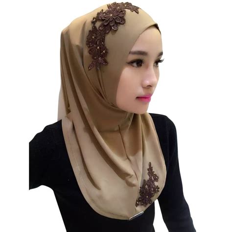 Ladies Lace Embroidery Headband Hijab Islamic Scarves Bonnet Shawls