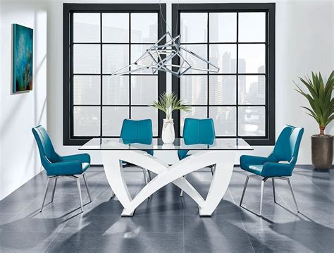 D9913 Dining Room Set W Turquoise Chairs By Global Furniture