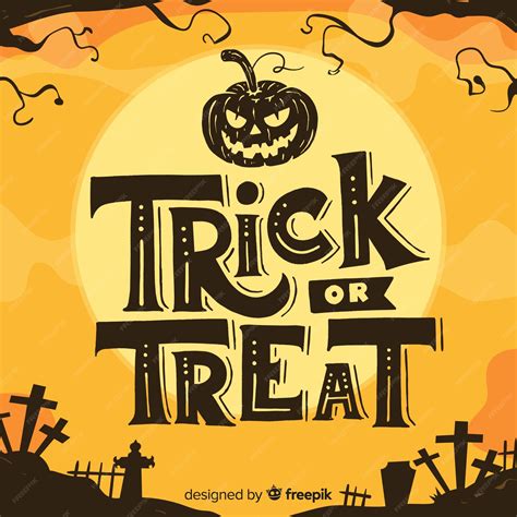 Free Vector Trick Or Treat Lettering With Cemetery