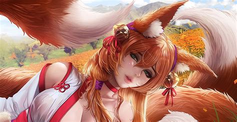 Foxgirl Fox Girl Javier Estrada Fantasy Orange Ears Hd Wallpaper Peakpx