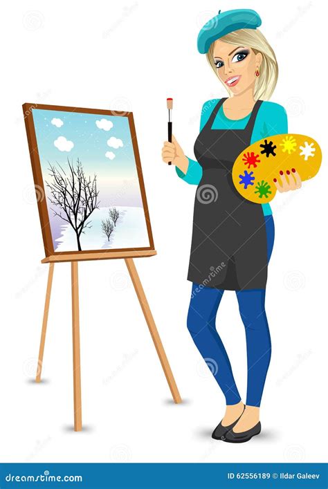 A Female Painter Cartoon Character On White Background Vector