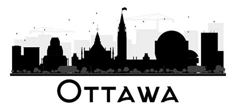 Ottawa City Skyline Black And White Silhouette Stock Illustration