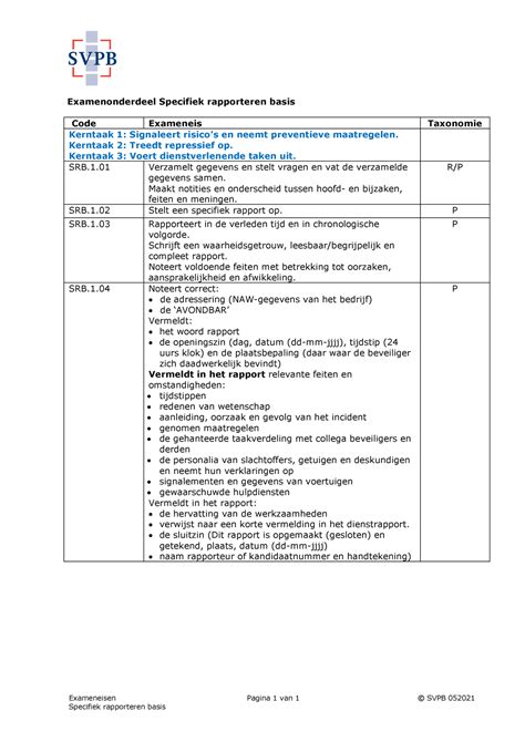 Exameneisen Specifiek Rapporteren Basis Exameneisen Pagina Van